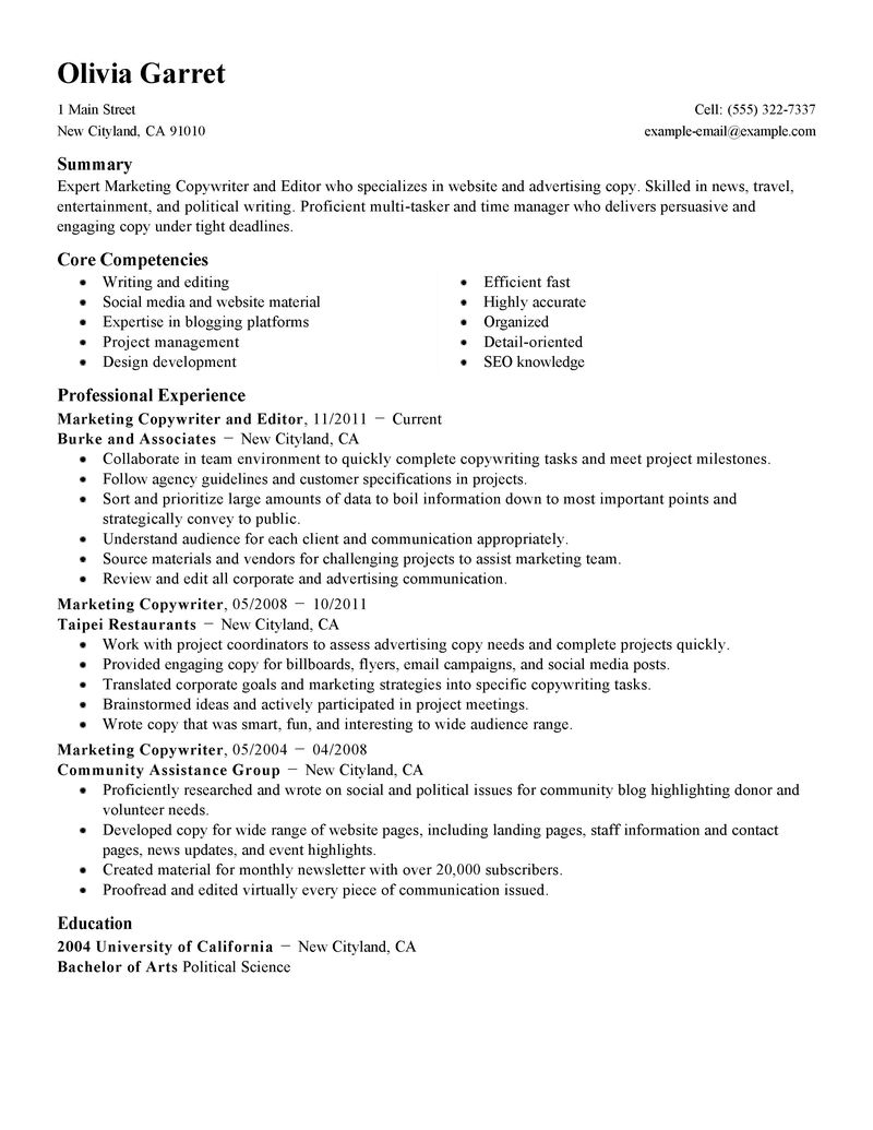 sample copy of a resumes