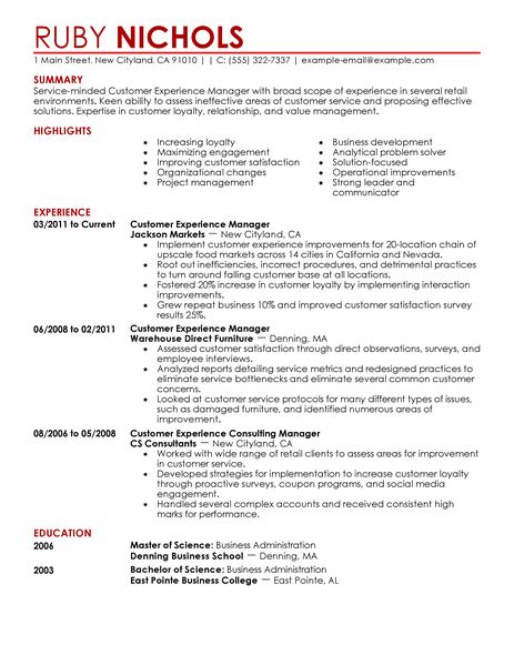 Experienced customer service resume