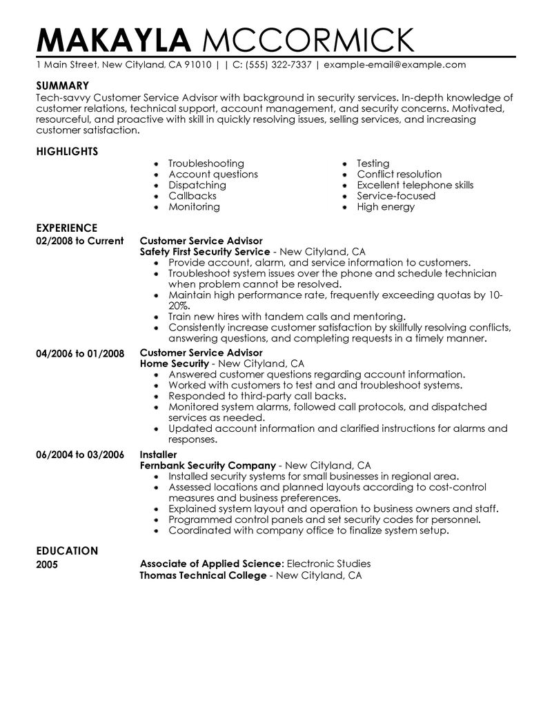 Service Advisor Curriculum Vitae