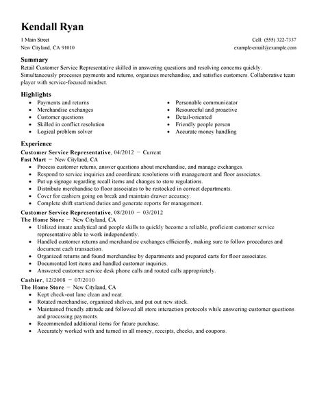 Best Retail Customer Service Representative Resume Example ...