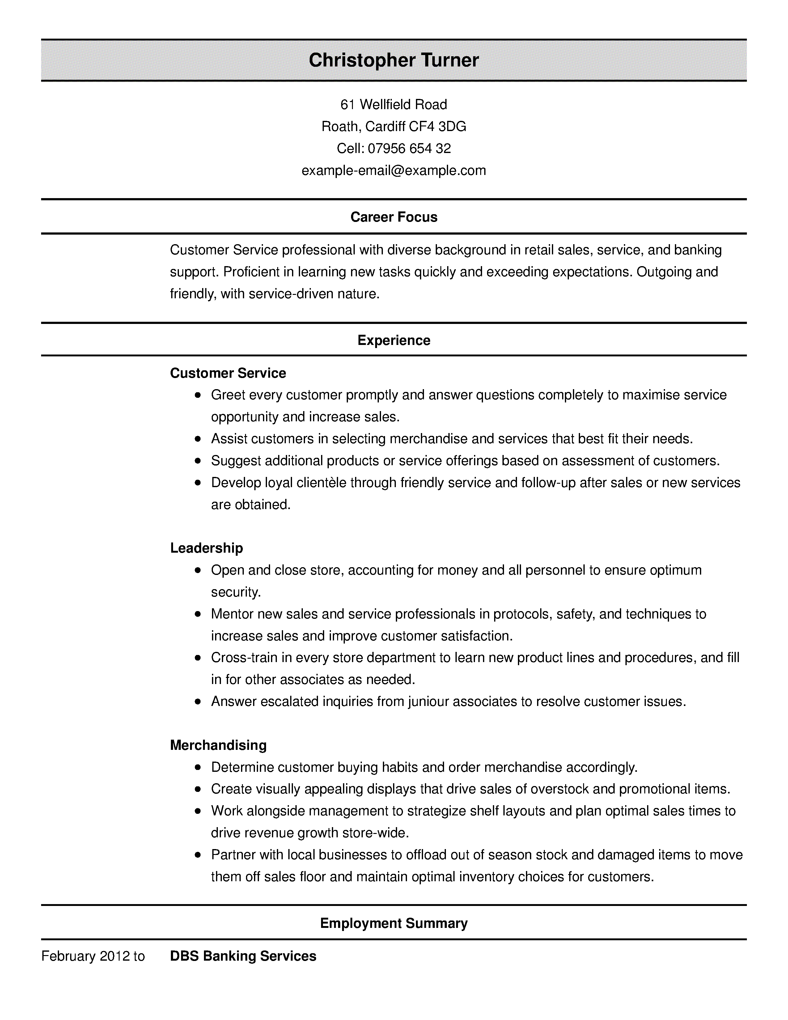 Customer service resume examples 2012