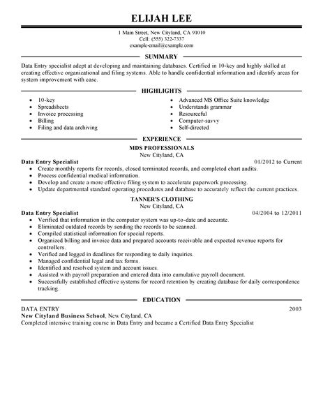 Resume Data Entry Skills Data Entry Resume Example