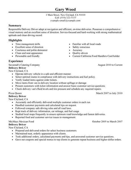 Drivers job resume