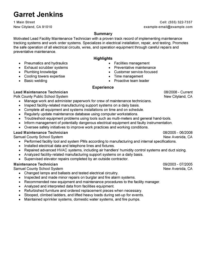 building maintenance resume template