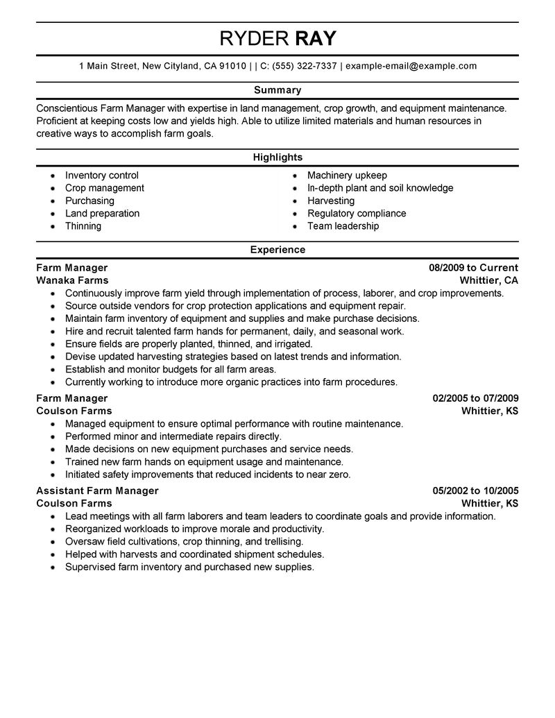 Organic farm manager resume