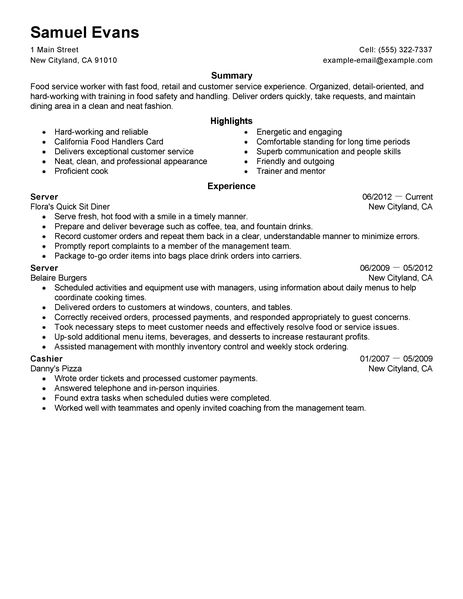 Resume template server food