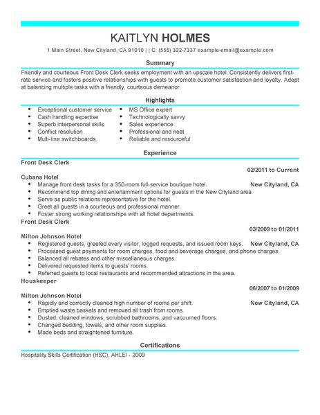 Spa front desk resume sample