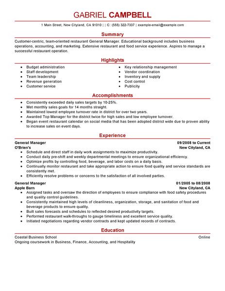 Best Restaurant/Bar General Manager Resume Example ...