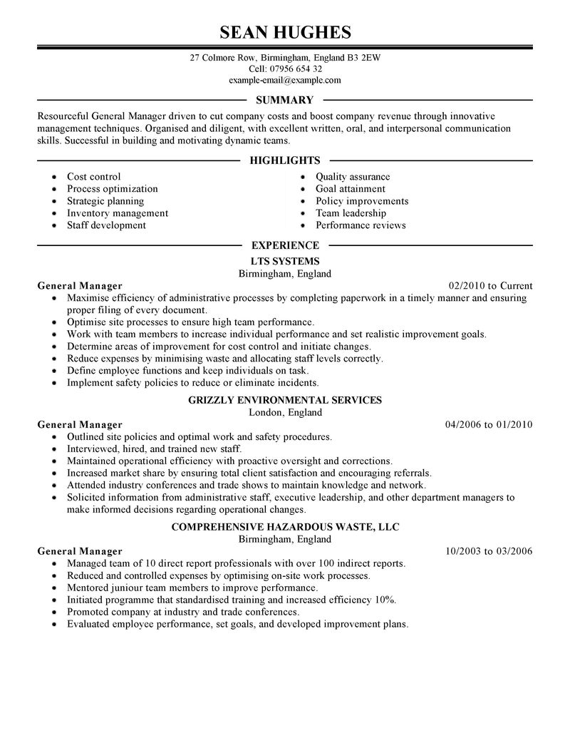 Best General Manager Resume Example  LiveCareer