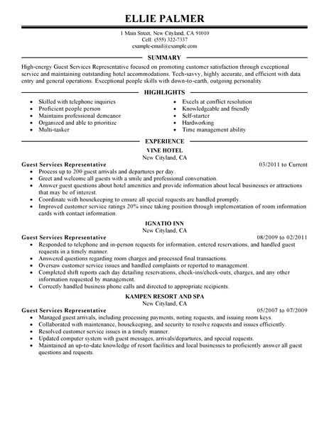 Hotel resume sample