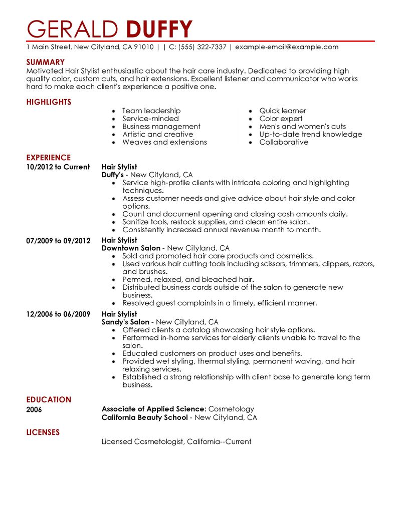 Best Hair Stylist Resume Example  LiveCareer