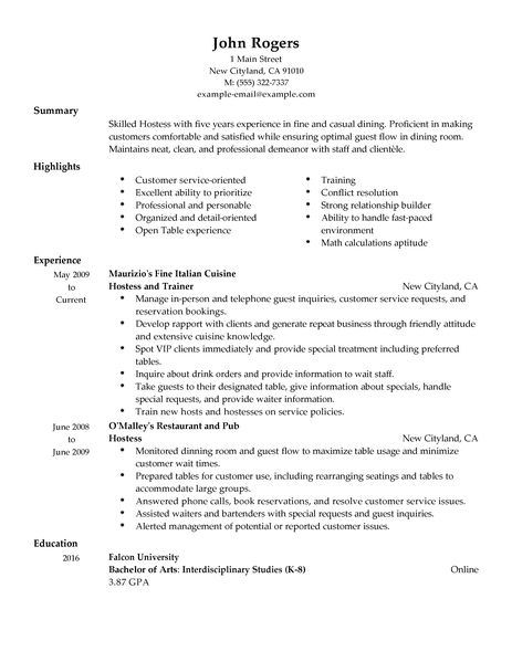 host hostess food restaurant resume example traditional 1 463x600