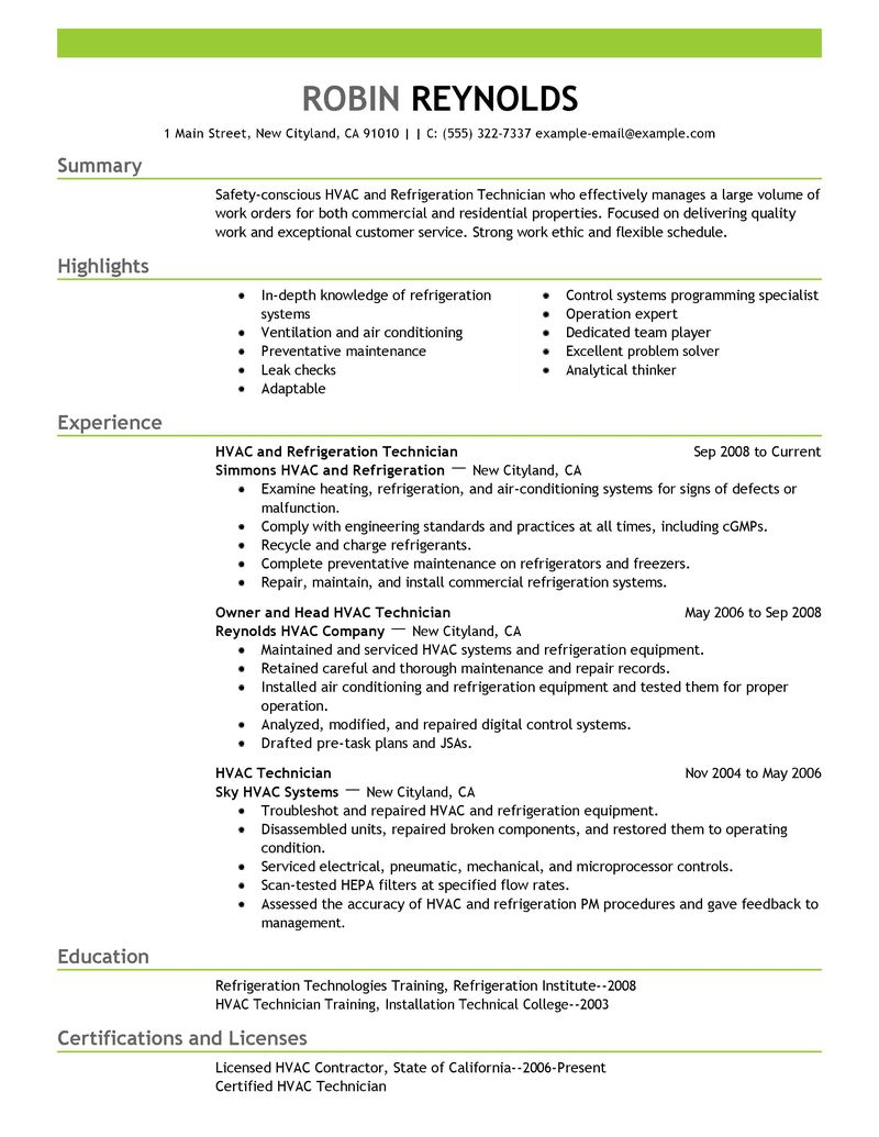 Best Hvac And Refrigeration Resume Example LiveCareer