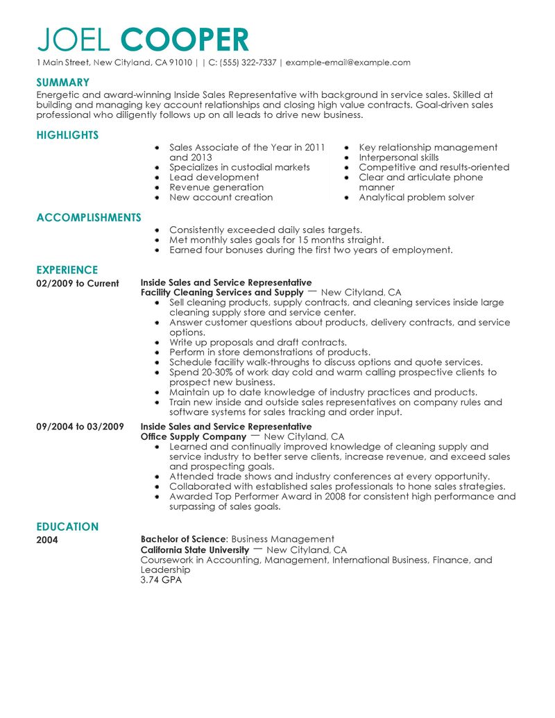 Inside sales representative functional resume examples