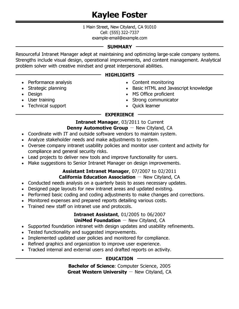 resume content example