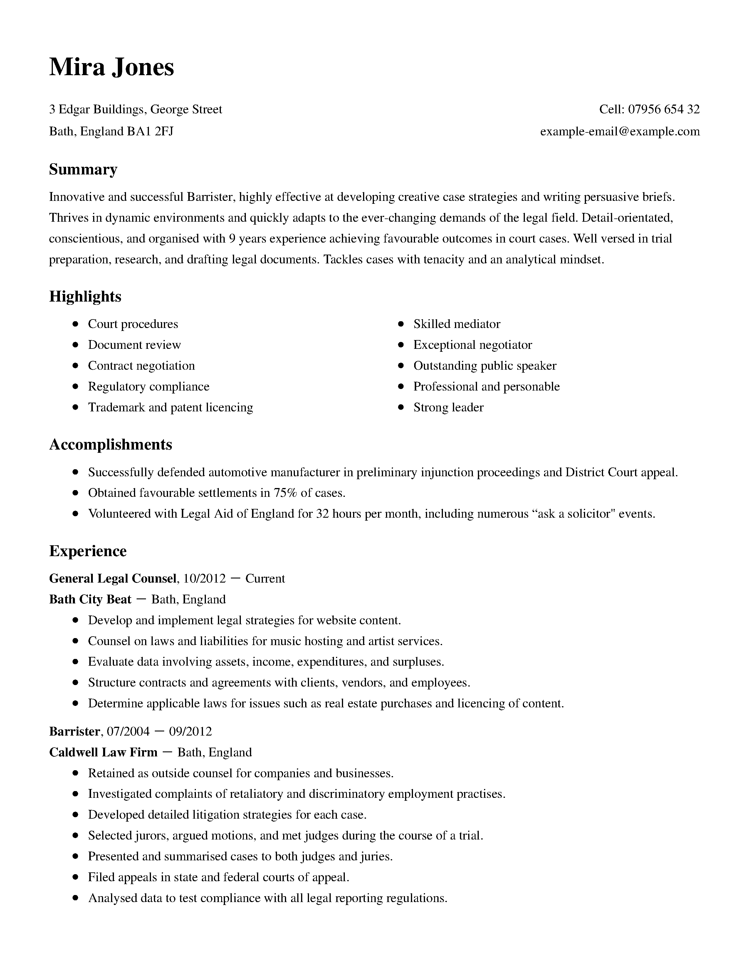 Legal resume review