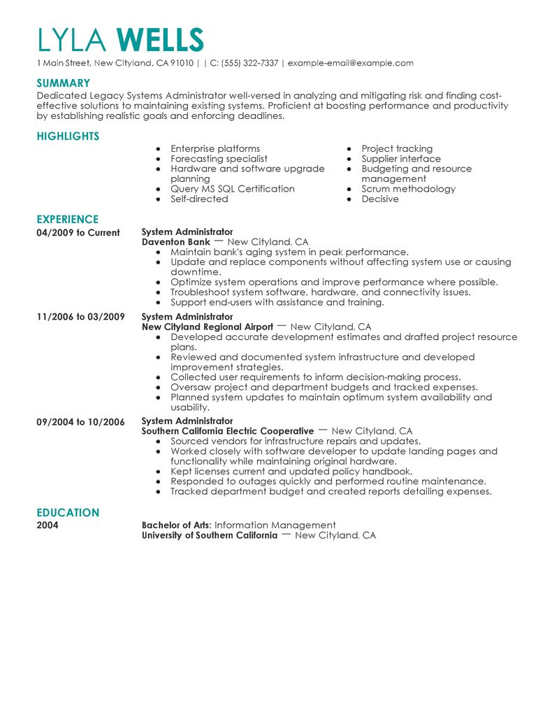it systems administrator resume