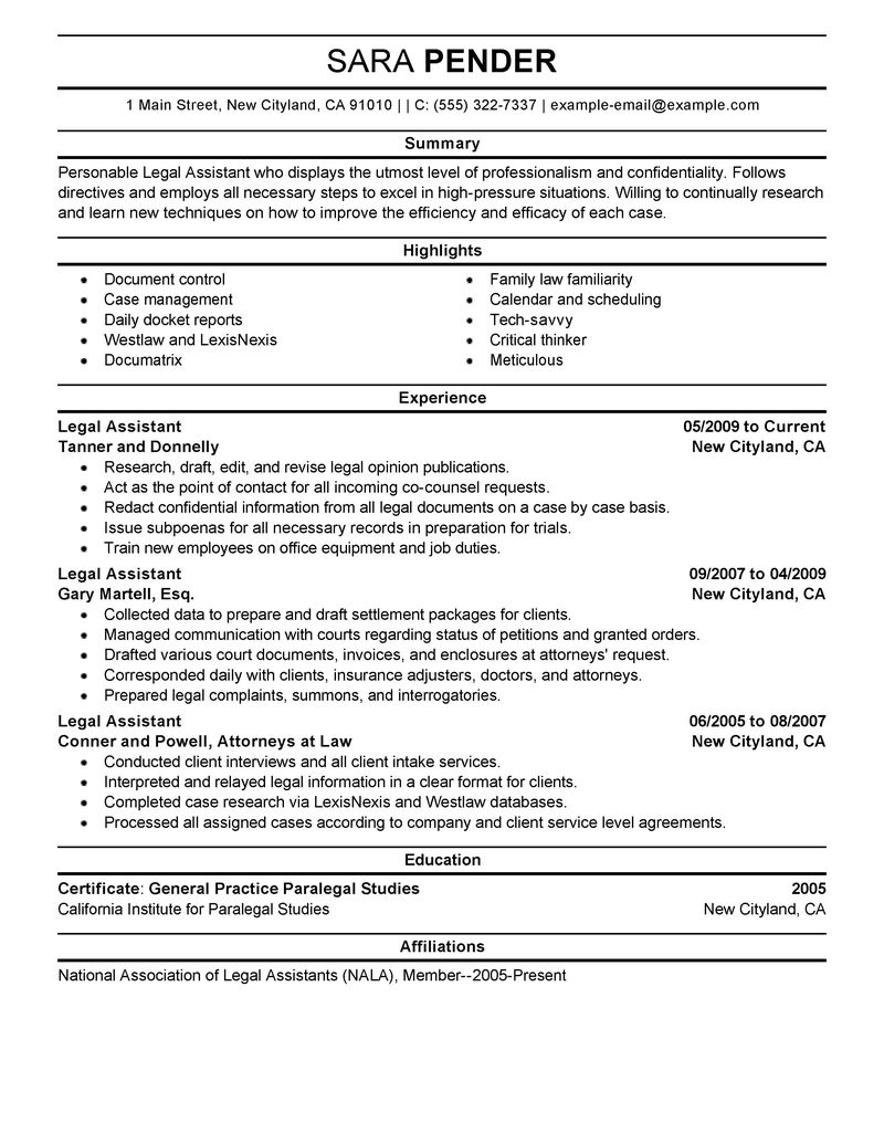 Sample resume attorney general