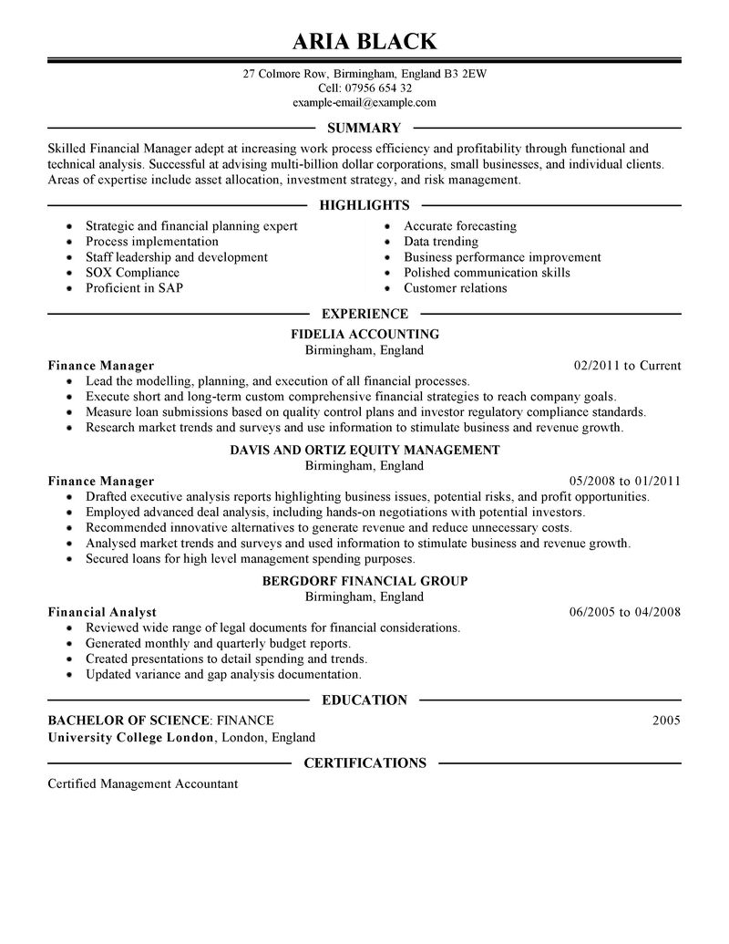 Business management resume example