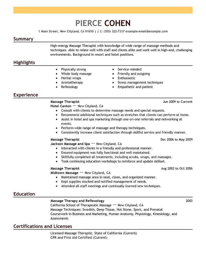 Message therapy resume