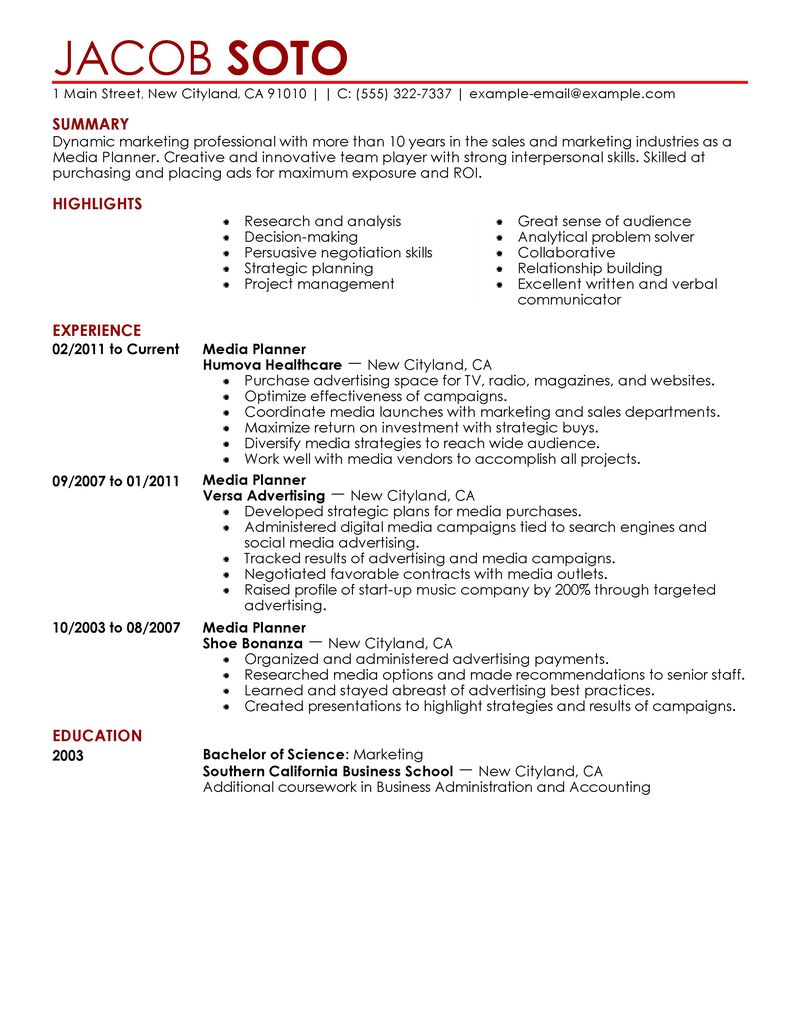 media planner resumes