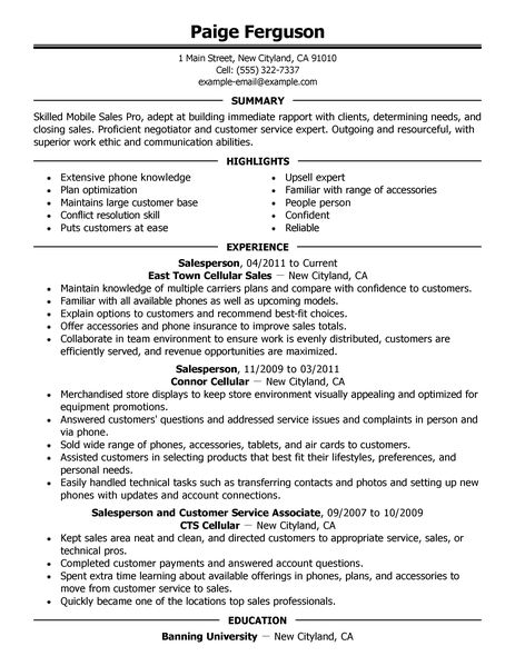 Cell phone sales associate resume