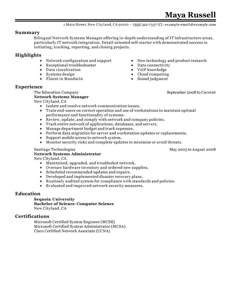 Resume Cloud Experience Resume cloud computing experience resume best network systems manager example livecareer