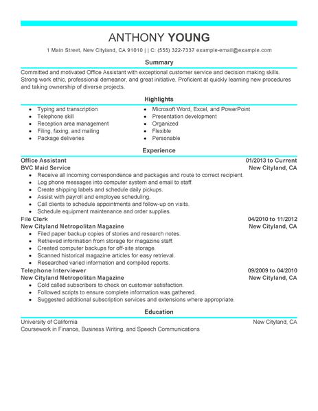 Office jobs resume examples