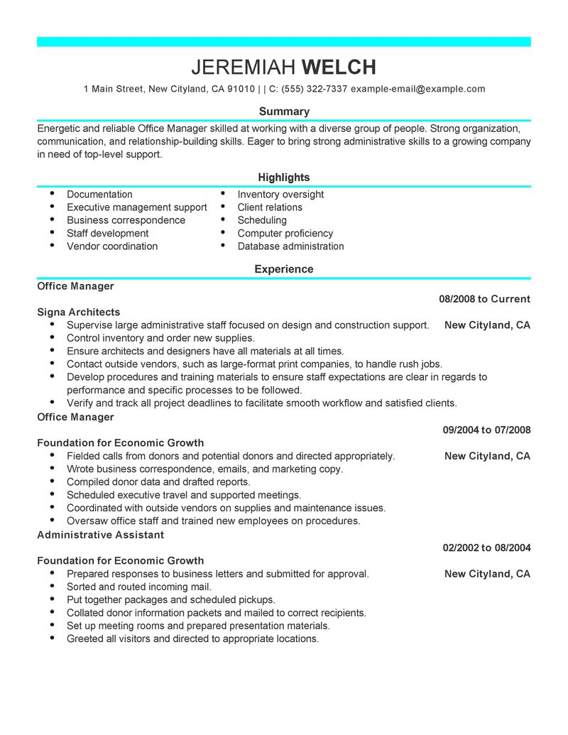 Manager office resume