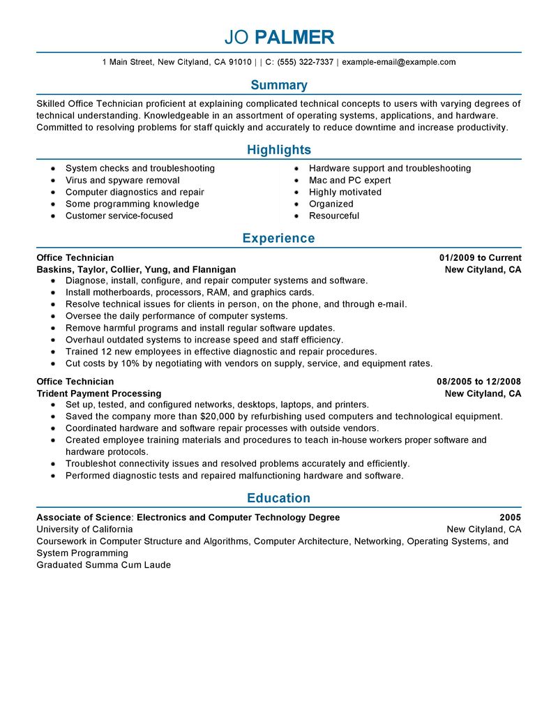 best office technician resume example livecareer electronics technician resumes