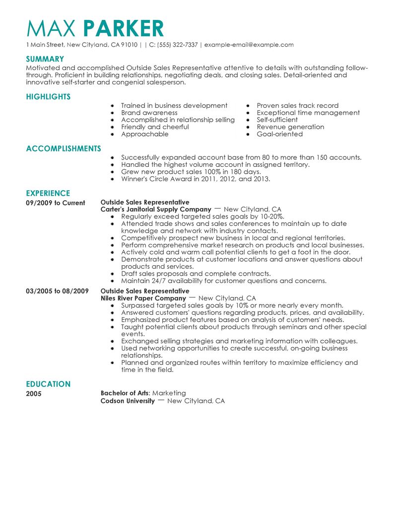 Medical sales rep resume objective