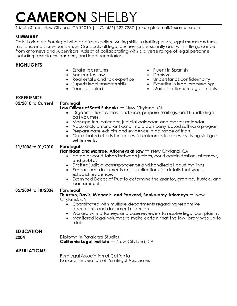 A paralegal resume