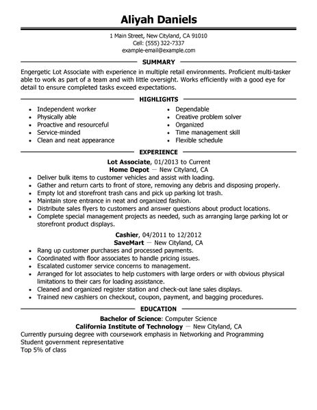 Best Part Time Lot Associates Resume Example | LiveCareer