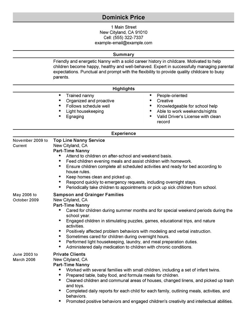 live in nanny resumes