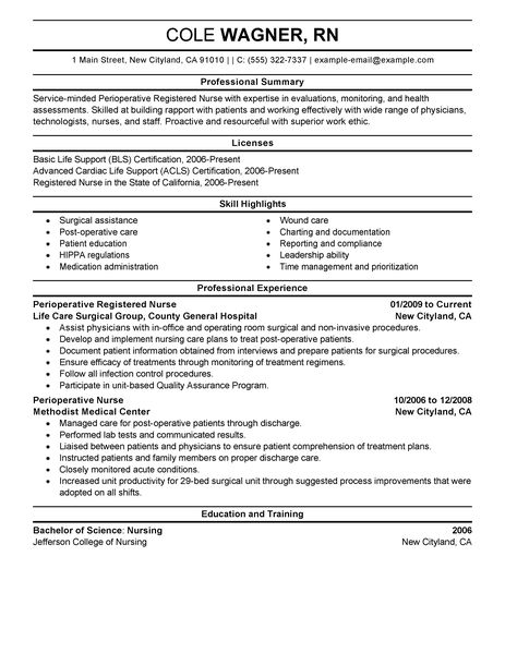 perioperative nurse resume