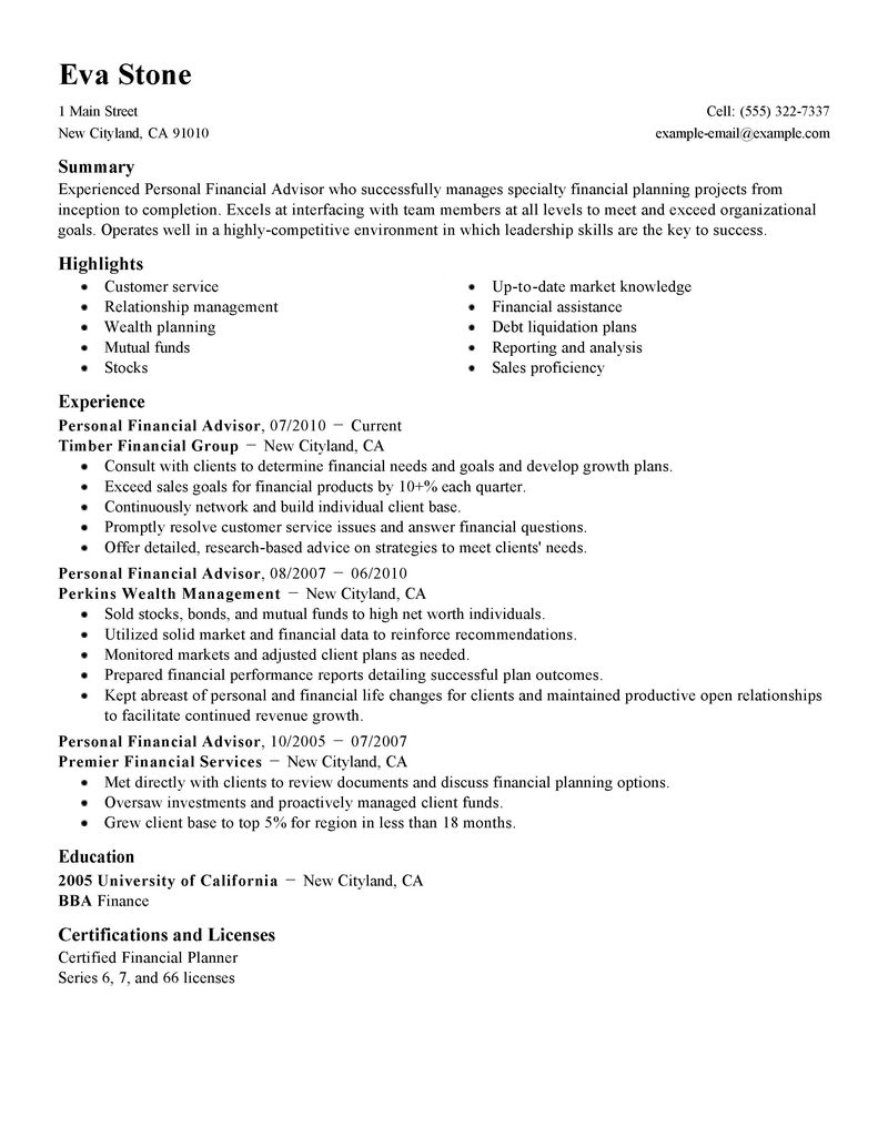 Financial sample resume