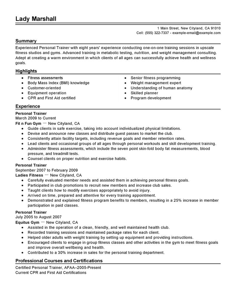 Resume athletic trainer position