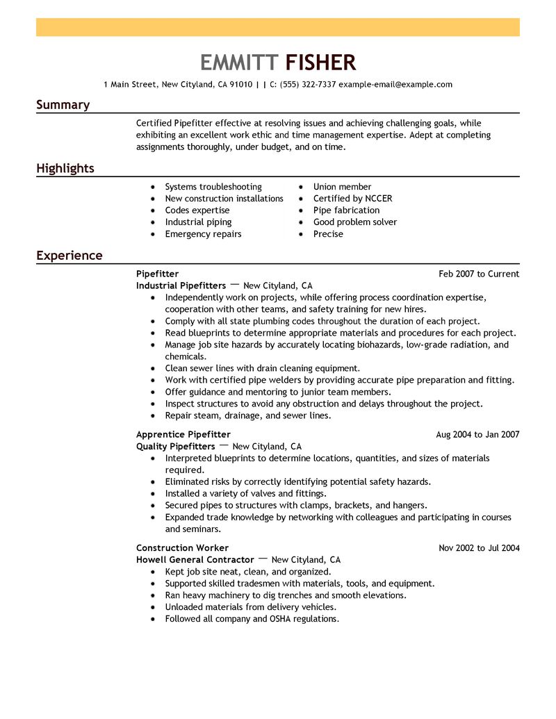 plumbing resume samples
