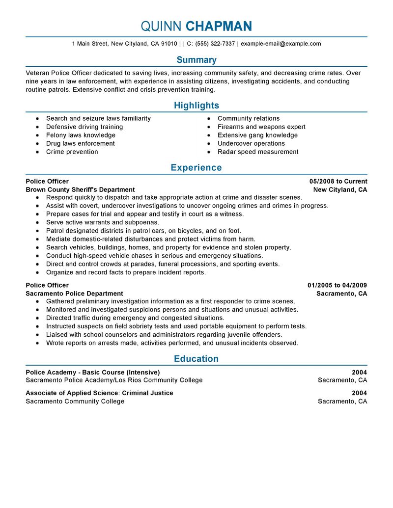 Sample resume for military officers