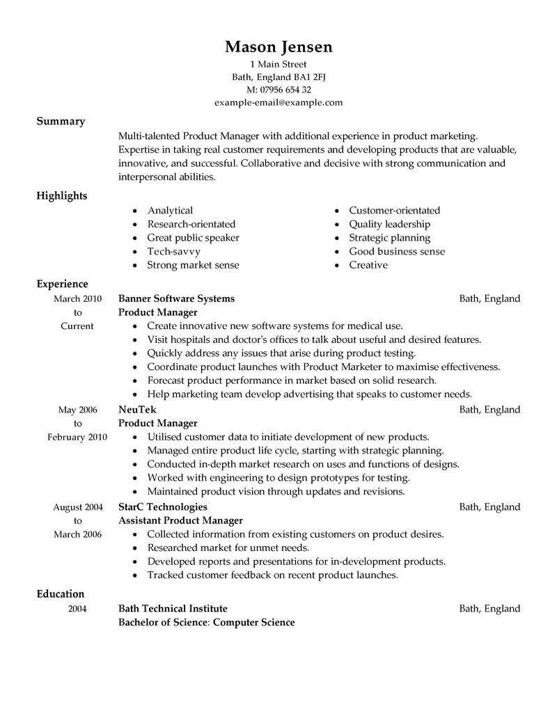 Tourism product manager resume