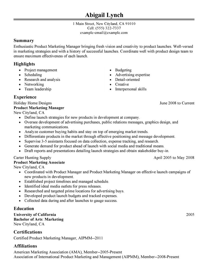 product marketing resume