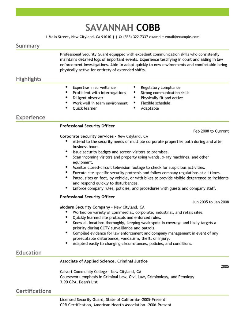 Security Guard Resume Objective - 1 / Impressive security guard resumes made easy!