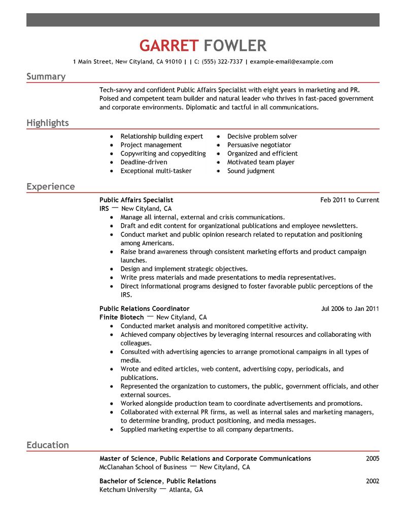 resume summary examples for government jobs