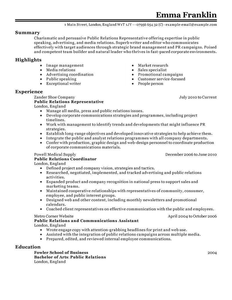Best Public Relations Resume Example | LiveCareer