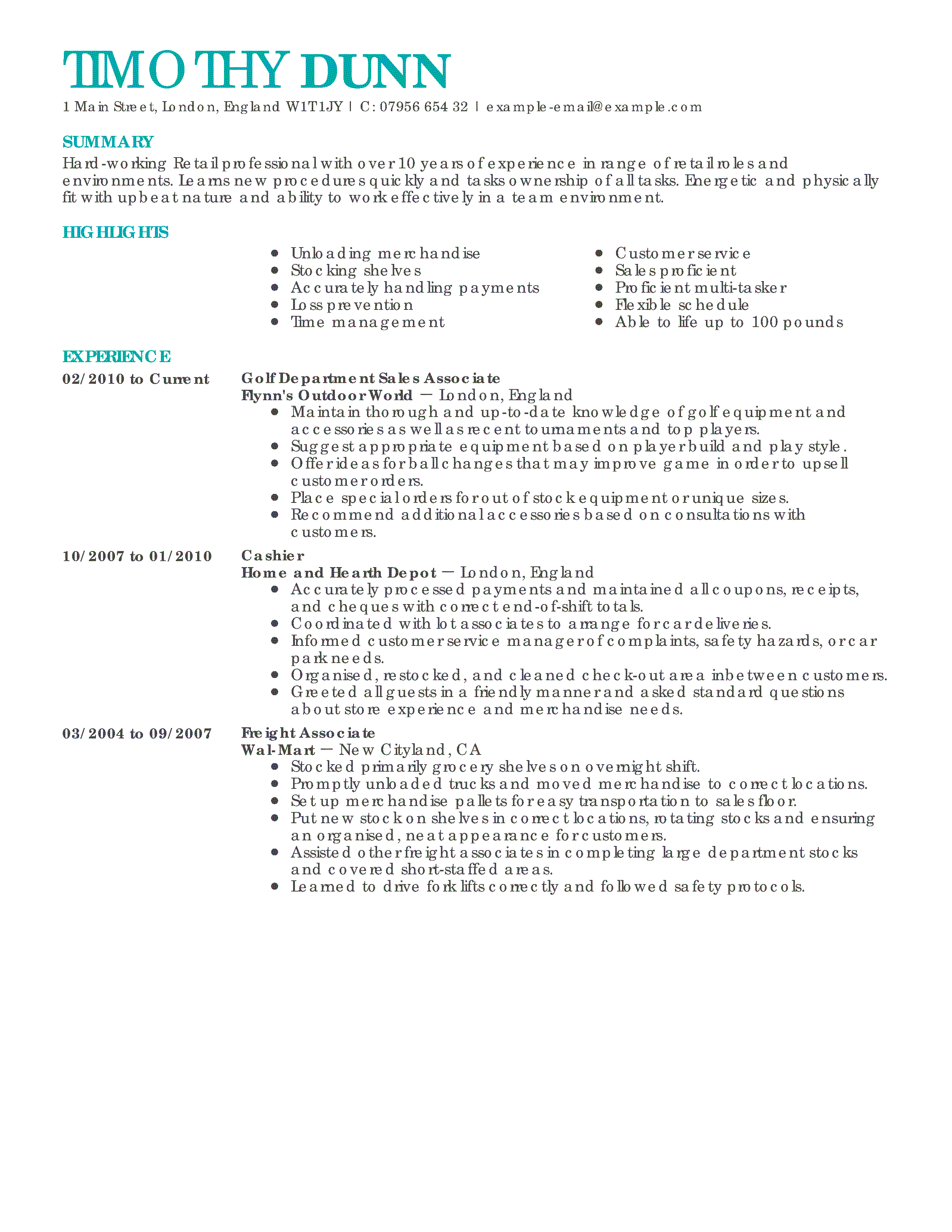 Retail on resume