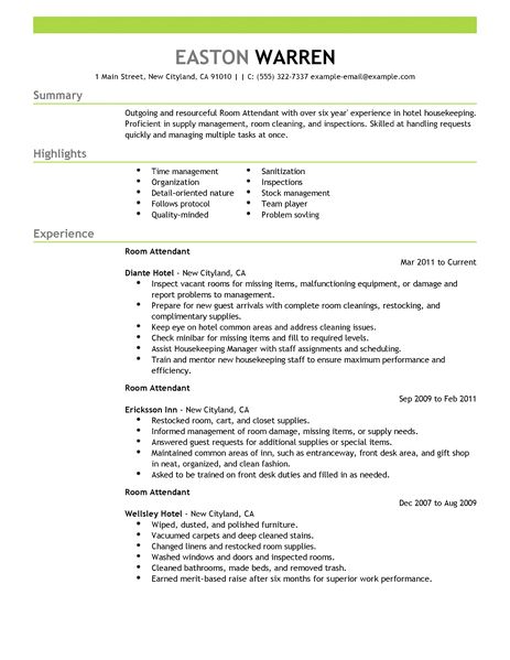 Cv room attendant resume