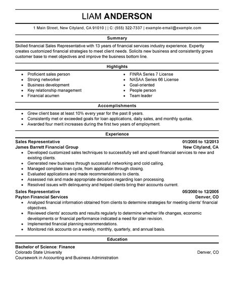 Financial service resume