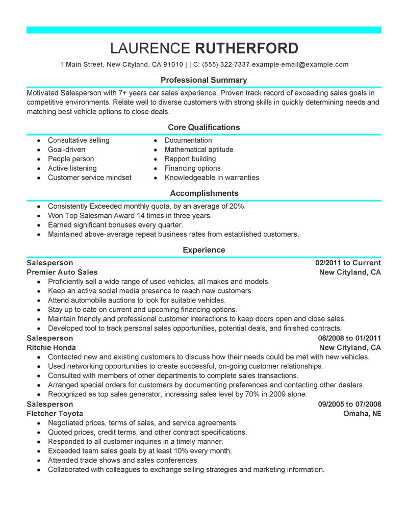 sales person resume