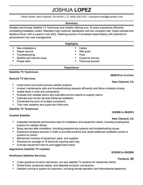 Simple Satellite Tv Technician Installer Resume Example  LiveCareer