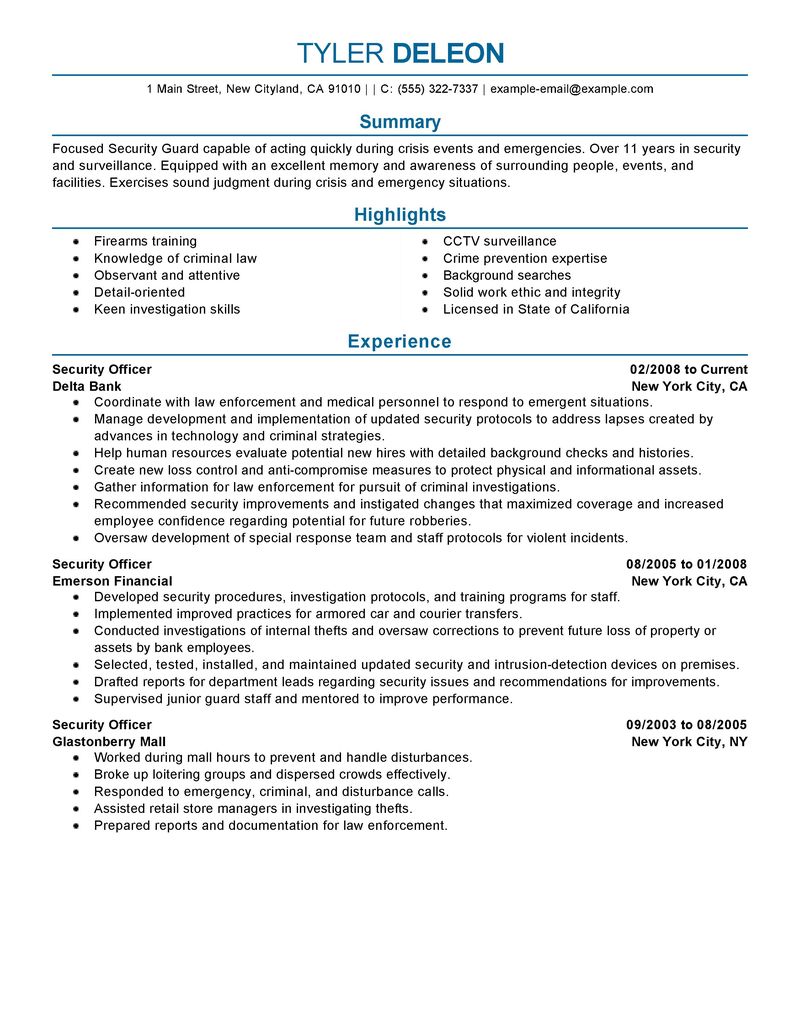 Best Security Officer Resume Example | LiveCareer